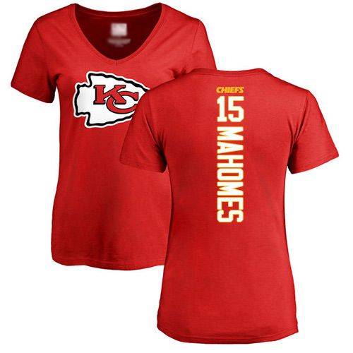 Women Football Kansas City Chiefs #15 Mahomes Patrick Red Backer T-Shirt->nfl t-shirts->Sports Accessory